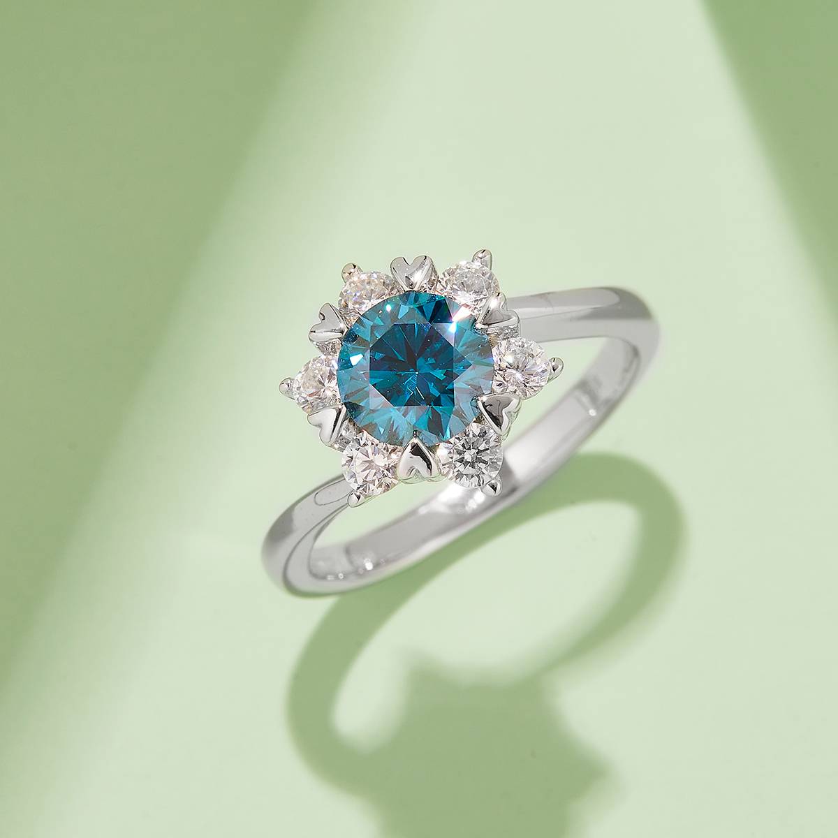 Starry Flower S925 Silver Plated Platinum Moissanite Diamond Women's Ring 1 Carat D-Class